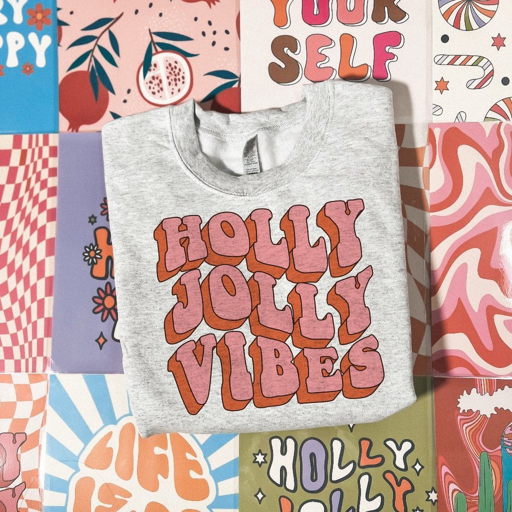 Block Holly Jolly Vibes Light Grey Sweatshirt - Picture 1 of 5